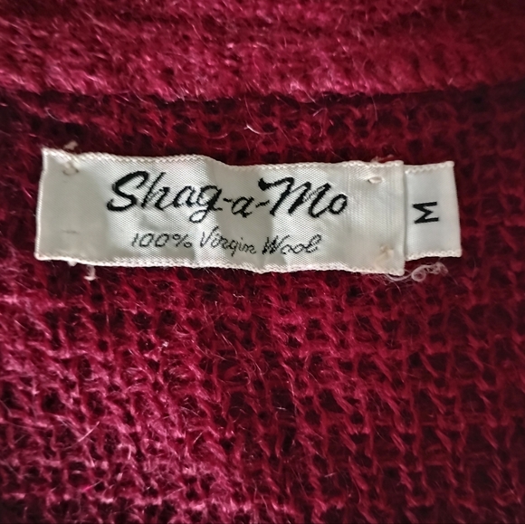 Shag-a-Mo Virgin Wool V-Neck Sweater Burgundy Curt Cobain Vintage 60s Size Med - Picture 10 of 11